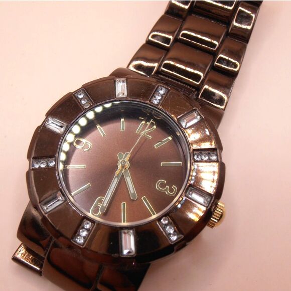 Women's Watch Analog Brown Bracelet Band W/ Rhinestones *AS IS* - Picture 2 of 4
